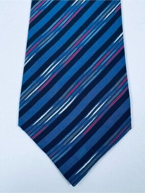 Missoni Tie Mens Blue Red Black Striped Silk‎ Handmade in Spain Classic Necktie